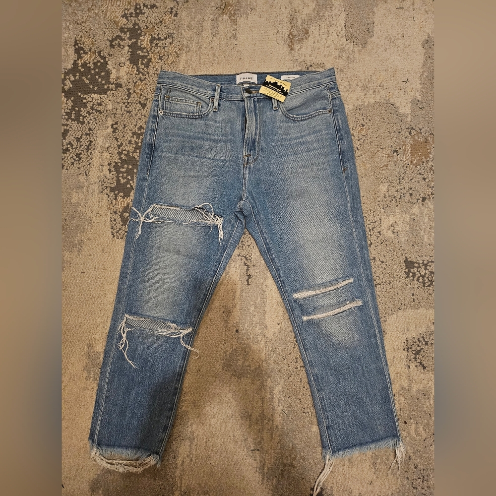 Frame Crop Denim Womens Light Blue Distressed Skinny Jeans